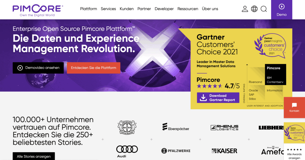 Pimcore Webseite Screenshot