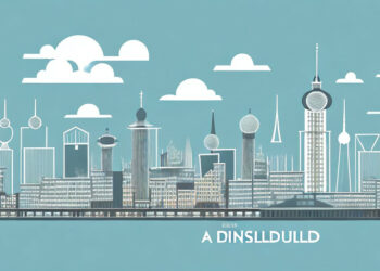 A skyline of düsseldorf with buildings and landmarks
