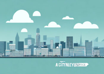 A city skyline featuring the dortmund skyline with a focus on the buildings associated with online marketing agencies